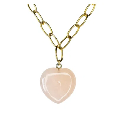 Lexi Jewelry Women's Pink Gold Link Chain & Rose Quartz Heart Necklace