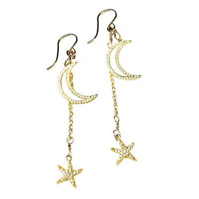 Lexi Jewelry Women's White Gold Dreamy Moon ‘n Star Sparkly Earrings