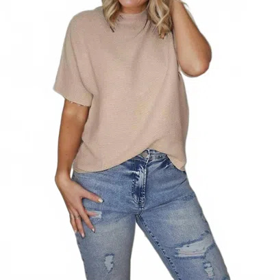 Lexwholesale Mock Neck Batwing Sleeve Sweater In Tan