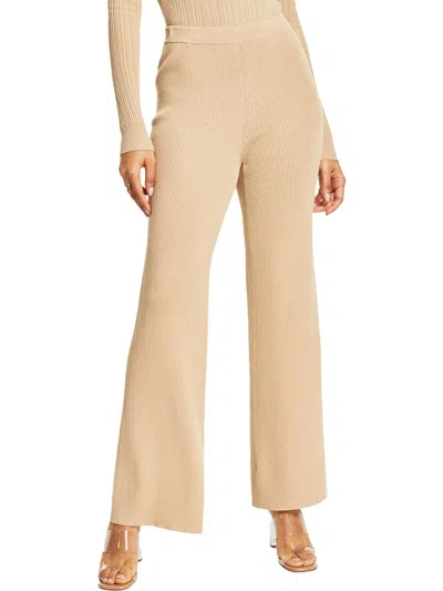 Leyden Womens High Waist Ribbed Flared Pants In Beige