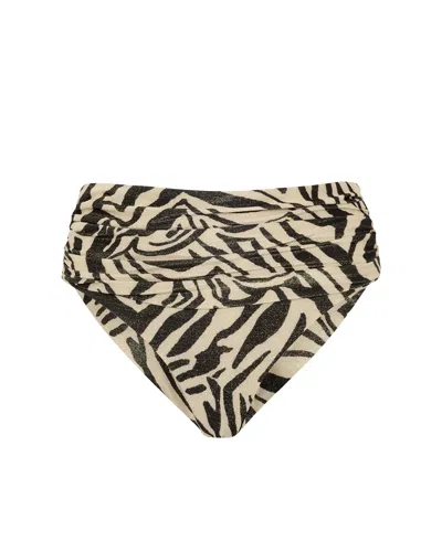 Leyla Maya Women's Black / Neutrals / Gold Paloma High Waisted Bikini Bottoms - Animal Print In Multi