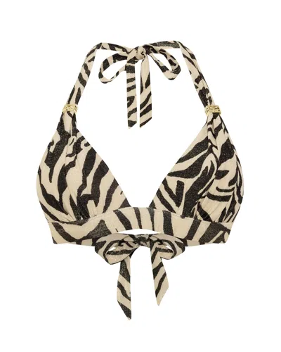Leyla Maya Women's Gold / Black / Neutrals Annie Halter-neck Bikini Top - Animal Print In Multi