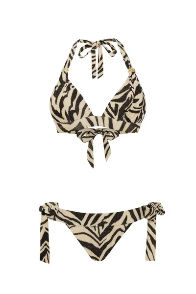 Leyla Maya Women's Neutrals / Gold / Black Annie & Ginny Bikini Set - Savannah Shimmer In Multi