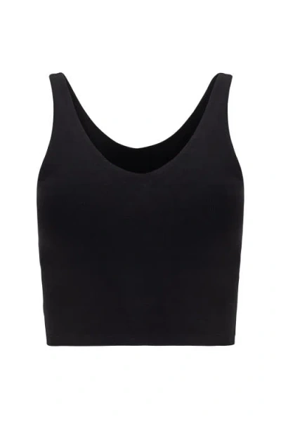 Lezat V Neck Organic Cotton Crop Tank In Black
