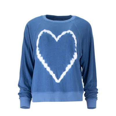Lezat Women's Blue Heart-to-heart Cotton Sweatshirt - Acid Denim