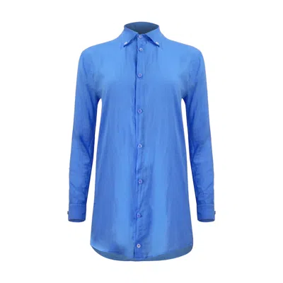 Lezat Naomi Floral Linen Tunic Blouse In Blue