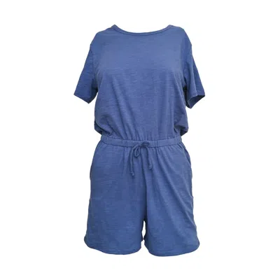 Lezat Women's Blue Sandy Short Sleeve Drawstring Romper - Denim