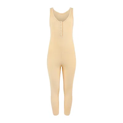 Lezat Costa Organic Cotton Waffle Thermal Pocketed Jumpsuit In Yellow