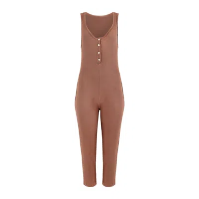 Lezat Women's Costa Organic Cotton Waffle Thermal Pocketed Jumpsuit - Cocoa In Brown