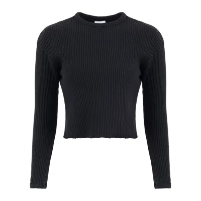 Lezat Fiona Organic Cotton Waffle Thermal Pullover Top In Black