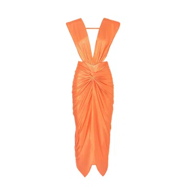 Lezat Women's Goddess Ruched Twist Dress - Glow In Orange