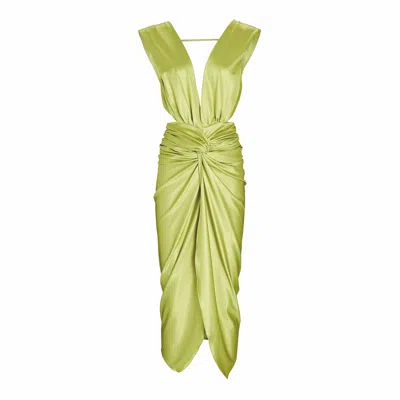 Lezat Goddess Ruched Twist Dress In Green