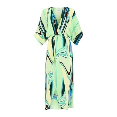 Lezat Women's Green Joey Maxi Dress - Lime Wave In Multi
