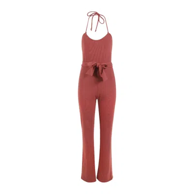 Lezat Women's Lindsey Halter Jumpsuit - Cinnamon In Red