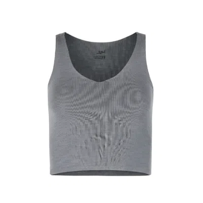 Lezat Women's Rib V-neck Cropped Tank - Slate In Gray