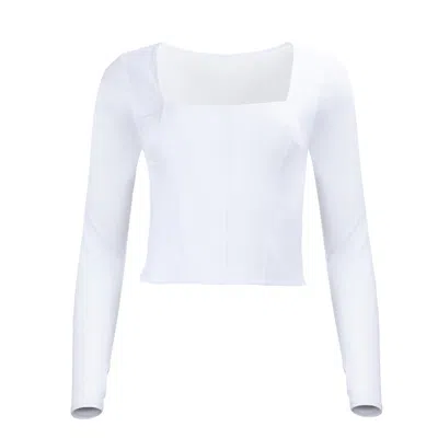 Lezat Women's White Hailey Mesh & Cotton Long Sleeve Top - Blanc