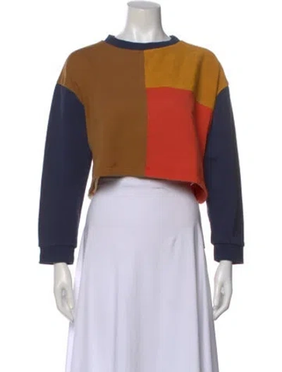 Pre-owned L.f.markey Colorblock Pattern Crew Neck Crop Top In Brown