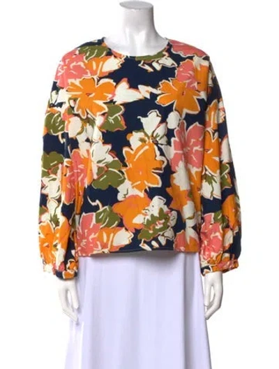 Pre-owned L.f.markey Floral Print Crew Neck Blouse In Yellow