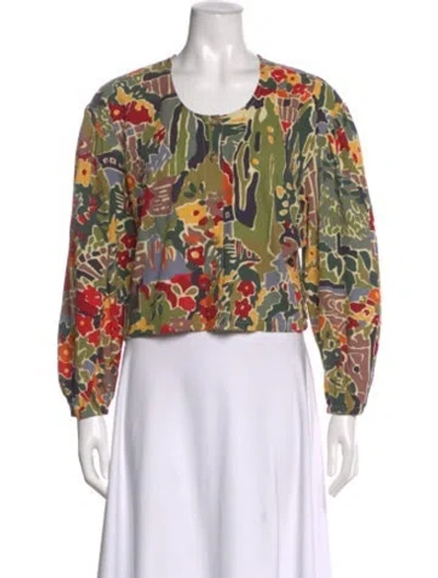 Pre-owned L.f.markey Floral Print Crew Neck Top In Green