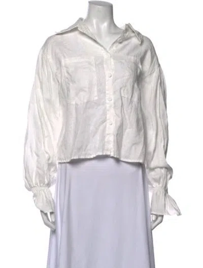Pre-owned L.f.markey Linen Long Sleeve Button-up Top In White