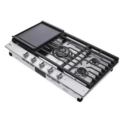 Lg 36" Smart Gas Cooktop With Ultraheat 22k Btu Dual Burner And Led Knobs, Stainless Steel