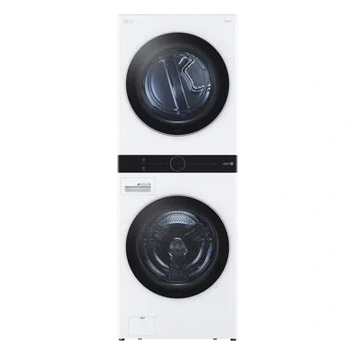Lg Single Unit Front Load Washtower With Center Control Washer And 7.4 Cu. Ft. Dryer In White