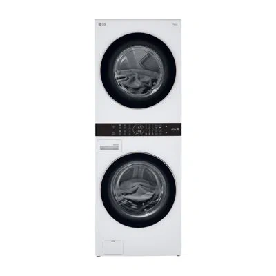 Lg Single Unit Front Load Washtower With Center Control Washer And 7.4 Cu. Ft. Electric Dryer, 4.5 Cu.  In White