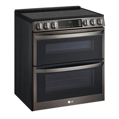 Lg Smart Electric Double Oven Slide-in Range With Instaview®, Probake® Convection, Air Fry, And Air Sou In Black,stainless Steel