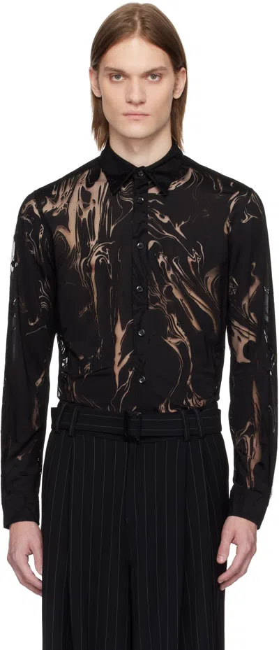 Lgn Louis Gabriel Nouchi Black Classic Fit Marbled Shirt In Black Devoured