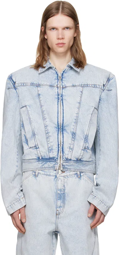 Lgn Louis Gabriel Nouchi Blue Wide-shoulder Zipped Denim Jacket