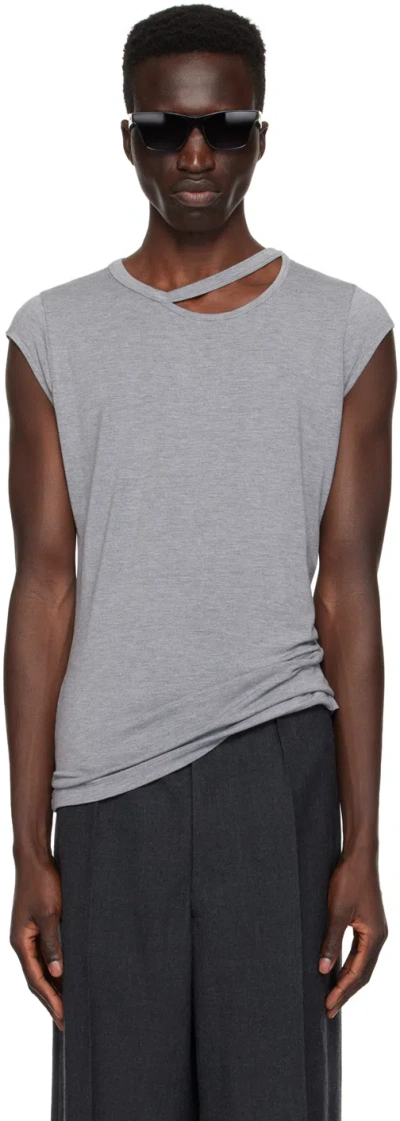 Lgn Louis Gabriel Nouchi Grey Cutout T-shirt In Heather Grey 028