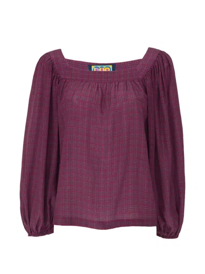 Lhd Bird Street Squared-neck Gathered Blouse In Purple