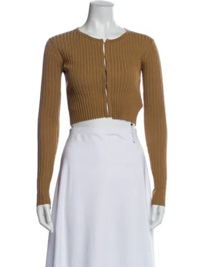 Pre-owned Lhd Crew Neck Long Sleeve Crop Top In Brown