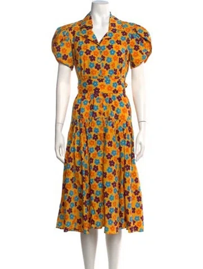 Pre-owned Lhd Floral Print Knee-length Dress In Yellow