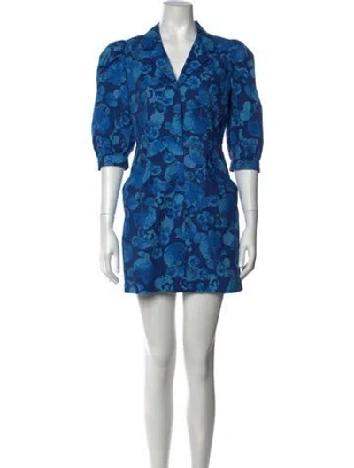Pre-owned Lhd Floral Print Mini Dress In Blue