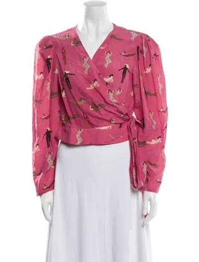 Pre-owned Lhd Floral Print V-neck Blouse In Pink