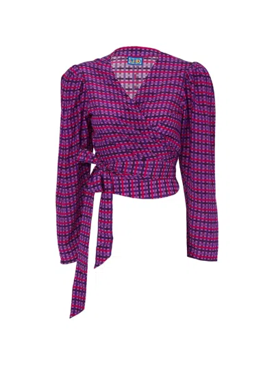 Lhd Gingham Tie Blouse In Purple