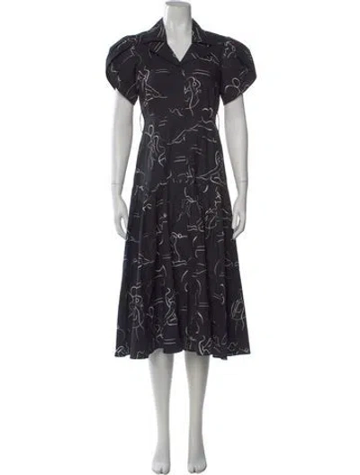 Pre-owned Lhd Graphic Print Midi Length Dress In Black