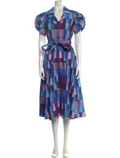 Pre-owned Lhd Plaid Print Midi Length Dress In Blue