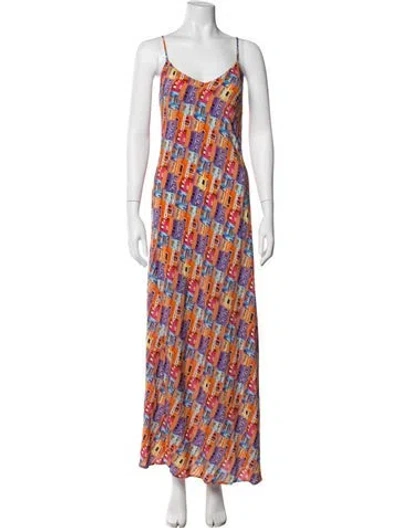 Pre-owned Lhd Silk Long Dress In Orange