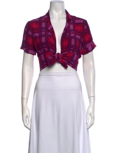 Pre-owned Lhd Silk Plaid Print Crop Top In Purple