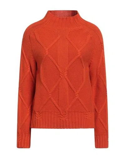 Lhier Woman Turtleneck Orange Size L Wool, Viscose, Polyamide, Cashmere