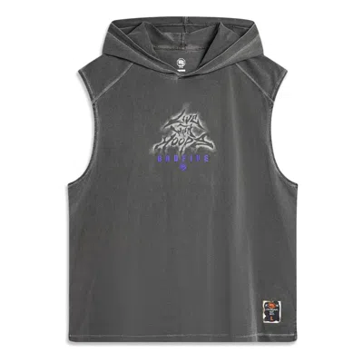 Li-ning Badfive Graphic Sleeveless Hoodie 'washed Grey' In Gray