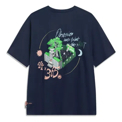 Li-ning Badfive Graphic T-shirt 'midnight Navy' In Blue