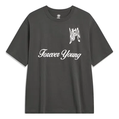 Li-ning Badfive Graphic T-shirt 'washed Black' In Gray