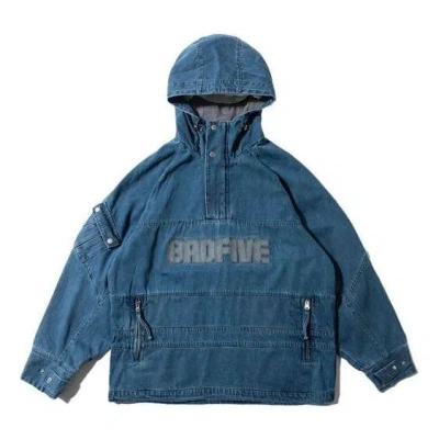 Li-ning Badfive Logo Half Zip Denim Hooded Jacket 'indigo' In Blue