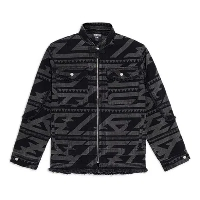 Li-ning Badfive Series Full Print Loose Washed Denim Jacket 'black Grey' In Gray