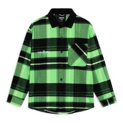 Li-ning Badfive Sports Basketball Series Plaid Loose Fleece Lined Long Sleeves Shirt 'green'