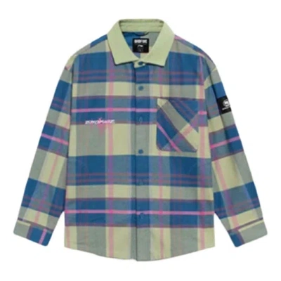 Li-ning Badfive Sports Basketball Series Plaid Loose Fleece Lined Shirt 'green Blue' In Multi