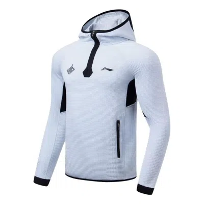 Li-ning Basketball Series Hooded Long Sleeve Top 'white Black' In Blue